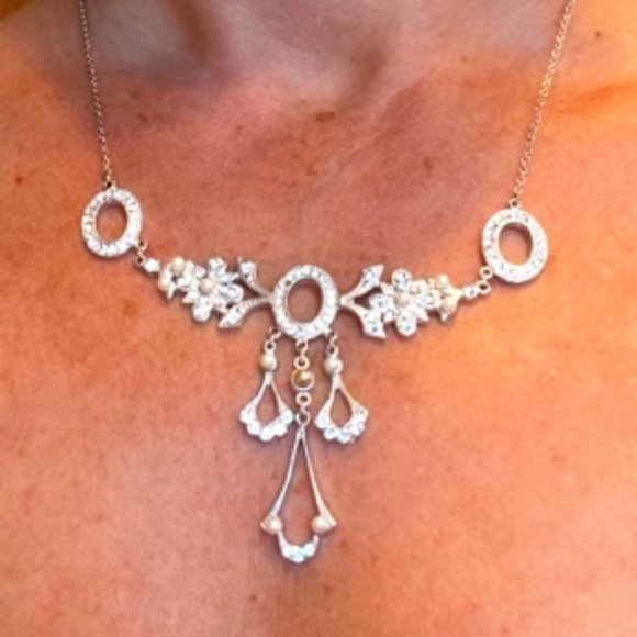 Stunning Delicate NEW Paris Monte Carlo Pearl & Crystal Bridal Wedding Necklace - Picture 1 of 4